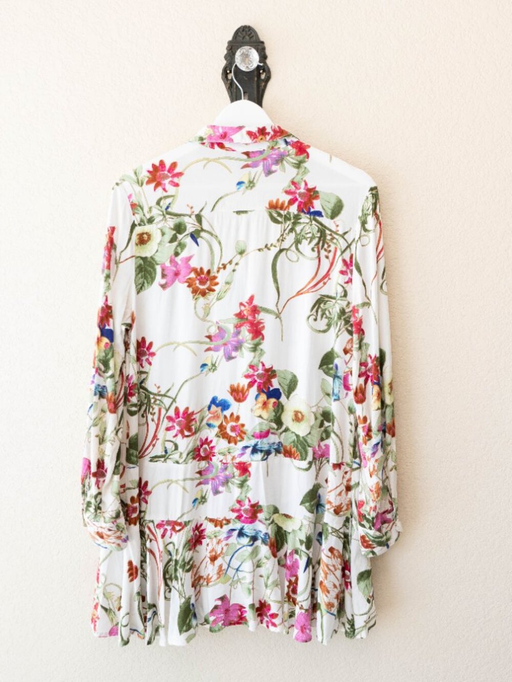 Grace Elements Floral Tunic Womens Medium Tiered Ruffle Hem Boho Rayon Blouse - Picture 10 of 14